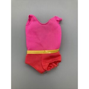 Vintage 70's Barbie Swimsuit Malibu Francie One Piece Pink Red w/ Yellow Belt